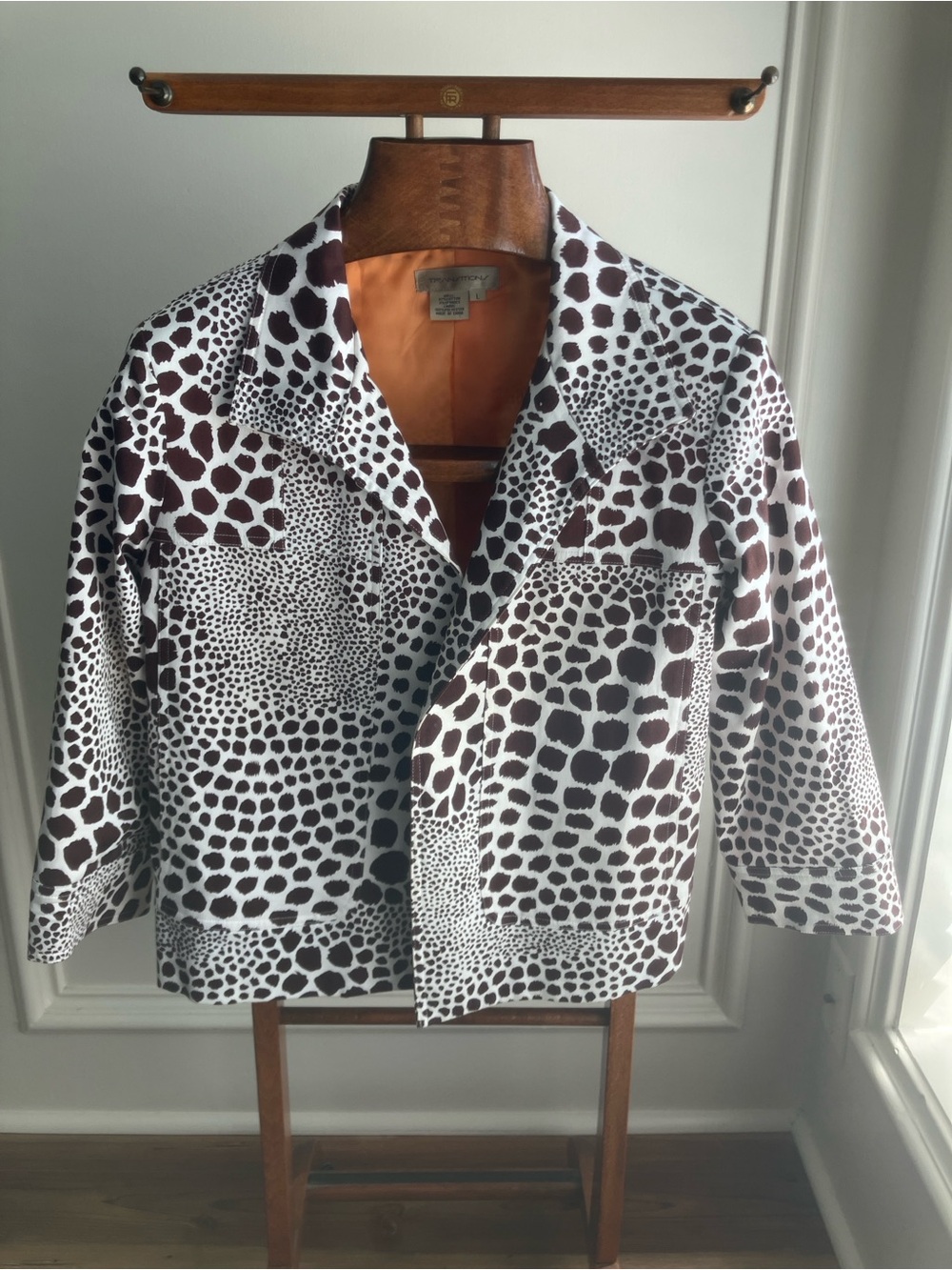 Transitions Animal Print Blazer Jacket Brown White Size L 3/4 Sleeve
